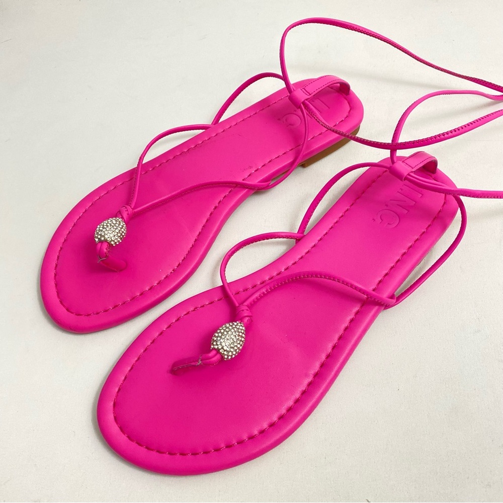 INC Ankle Wrap Flat Sandals 6 M Pink Thong Women’s Casual